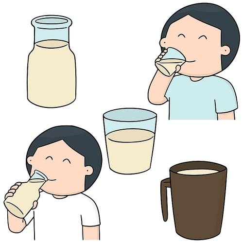 vector set of man drinking milk