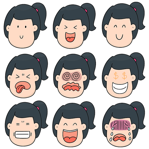 vector set of girl face