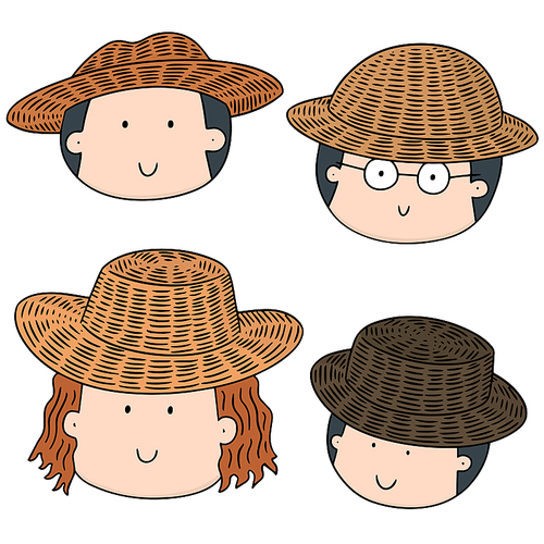 vector set of people with straw hat