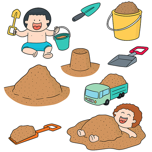 vector set of kid playing sand