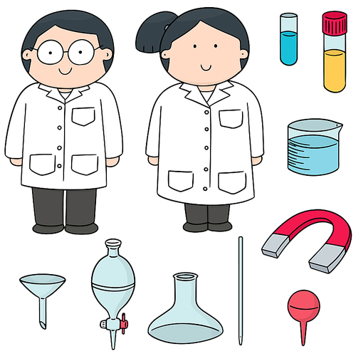 vector set of scientist and laboratory equipment