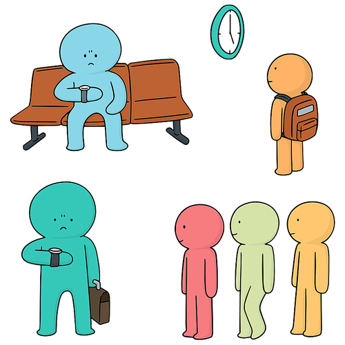 vector set of waiting people