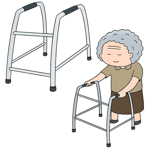 vector set of elder woman walk using walker