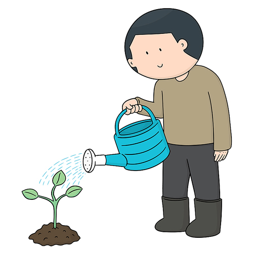 vector set of watering by watering can