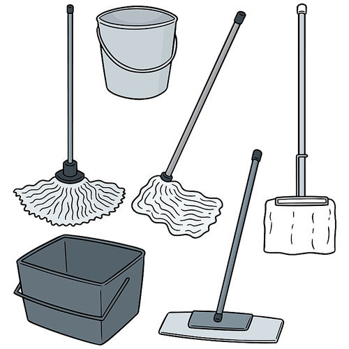 vector set of cleaning mop