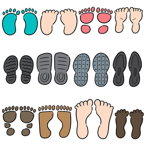 vector set of footprints and shoeprints