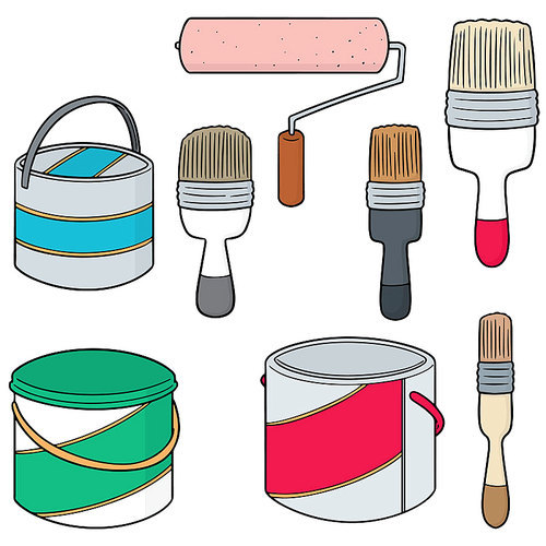 vector set of paint bucket and paint brush