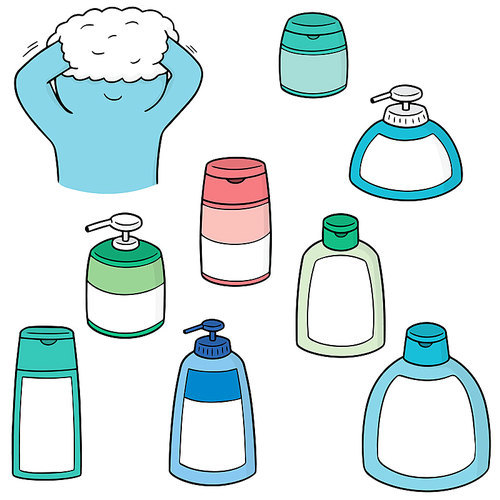 vector set of shampoo and liquid soap bottle