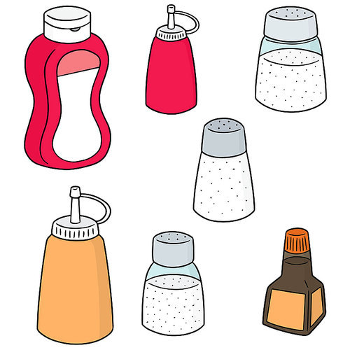 vector set of condiment bottle