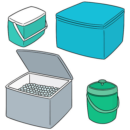 vector set of ice box and ice bucket