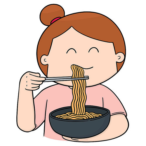 vector set of woman eat noodle