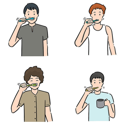 vector set of people brushing teeth