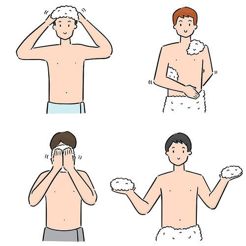 vector set of men bathing