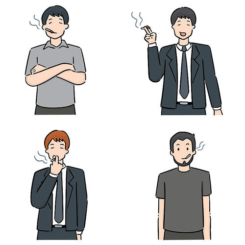 vector set of men smoking cigarettes
