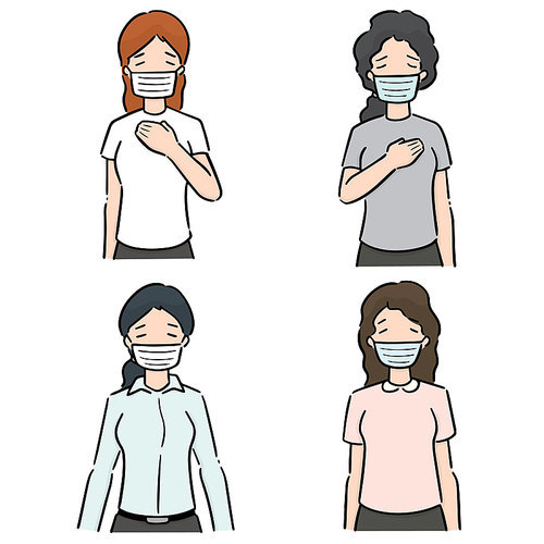 vector set of women using medical protective mask