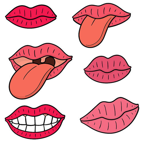 vector set of mouth and tongue