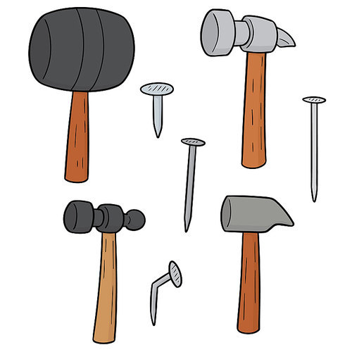 vector set of hammer and nails
