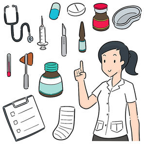 vector set of medical staff and medical equipment