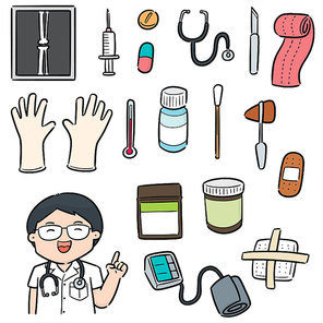 vector set of medical staff and medical equipment