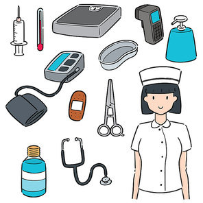 vector set of nurse and medical equipment