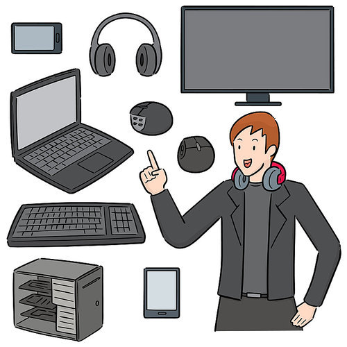 vector set of gamer and gaming equipment