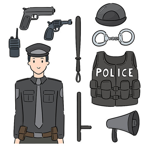 vector set of police and equipment