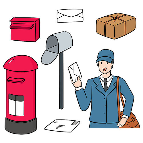 vector set of postman and postbox