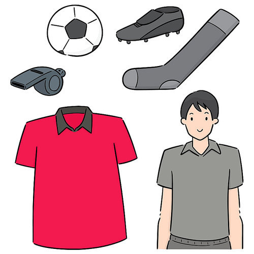 vector set of soccer player and soccer equipment