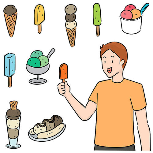 vector set of man and ice cream