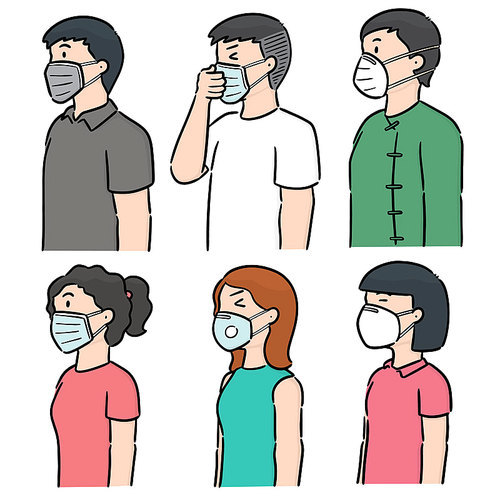 vector set of people using medical protective mask