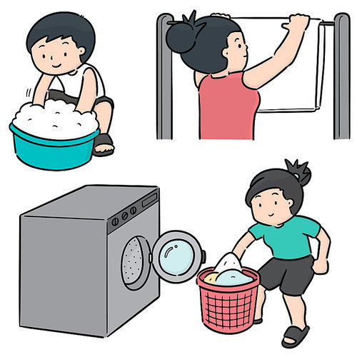 vector set of people washing clothes