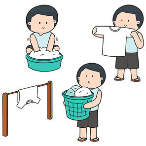 vector set of people washing clothes