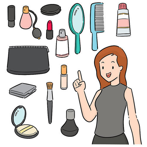 vector set of woman and cosmetics