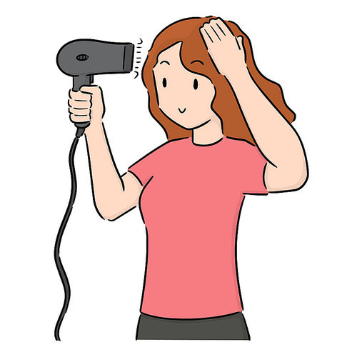 vector set of woman using hair dryer