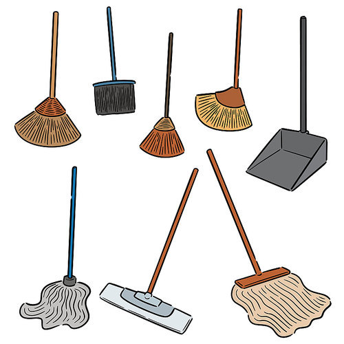 vector set of broom and cleaning mop