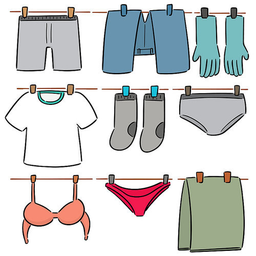 vector set of drying clothes