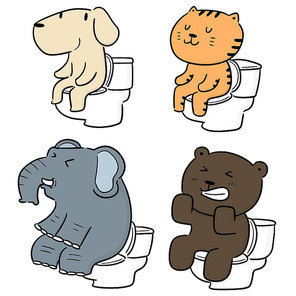 vector set of animal using flush toilet