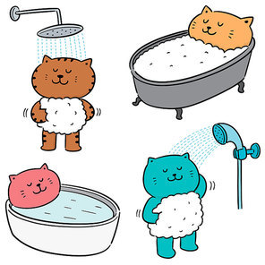 vector set of cat bathing