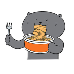 vector of cat eating noodle
