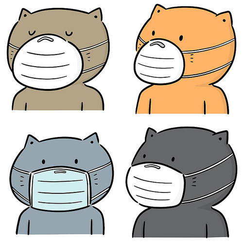 vector set of cat using medical protective mask