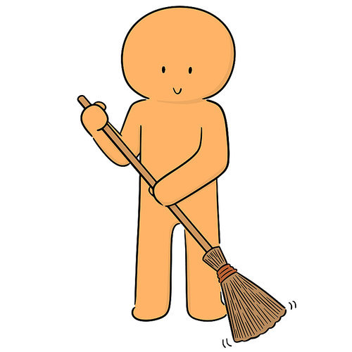 vector of man using broom