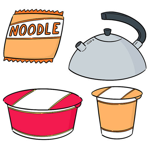 vector set of instant noodle and kettle