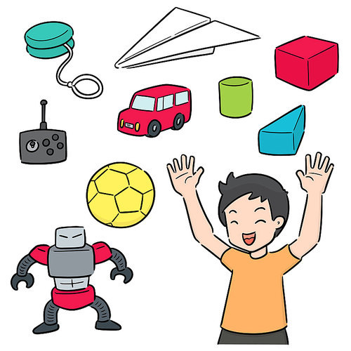 vector set of kid and toy