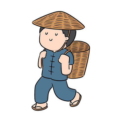 vector of man and wicker basket