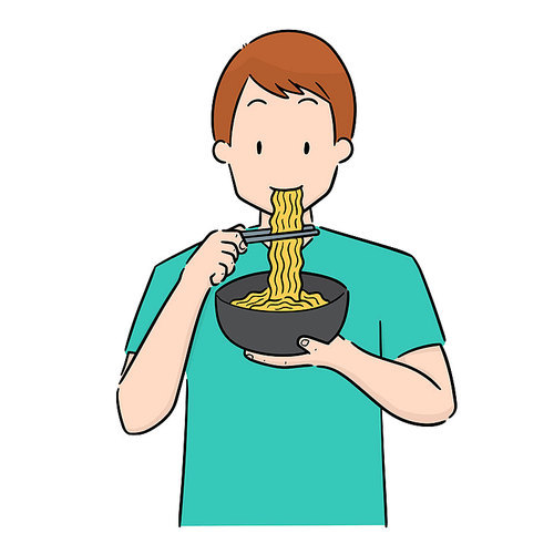 vector set of man eat noodle