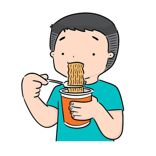 vector of man eat noodle