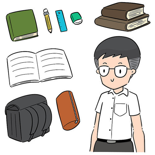 vector set of student and stationery