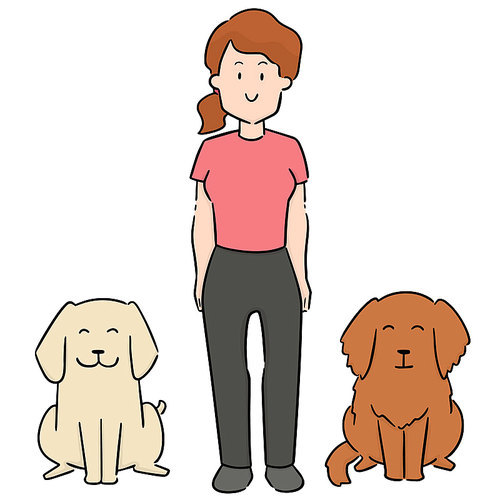 vector set of woman and dogs