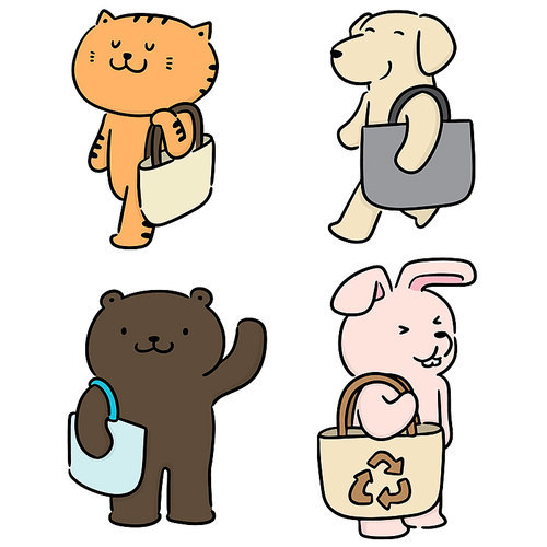 vector set of animal carrying cloth bag