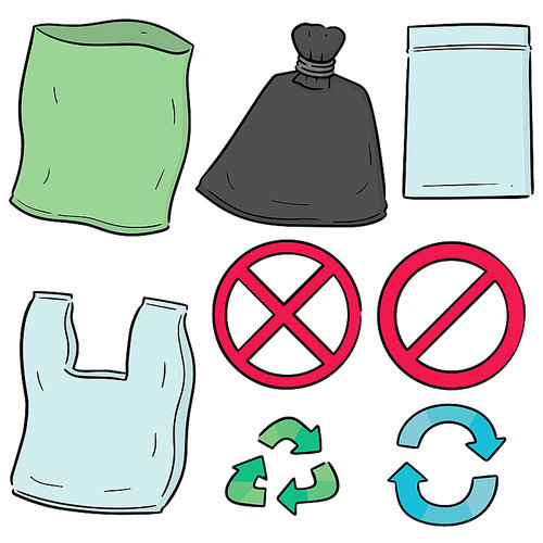 vector set of plastic bag and recycle icon